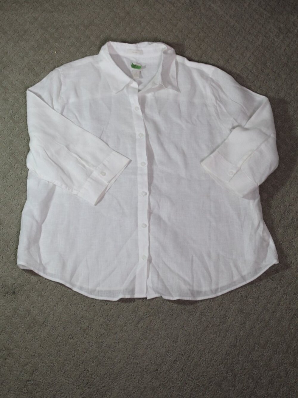 Chico's Size 3 / 16 White No Iron 100% Linen 3/4 Sleeve Button Up Blouse